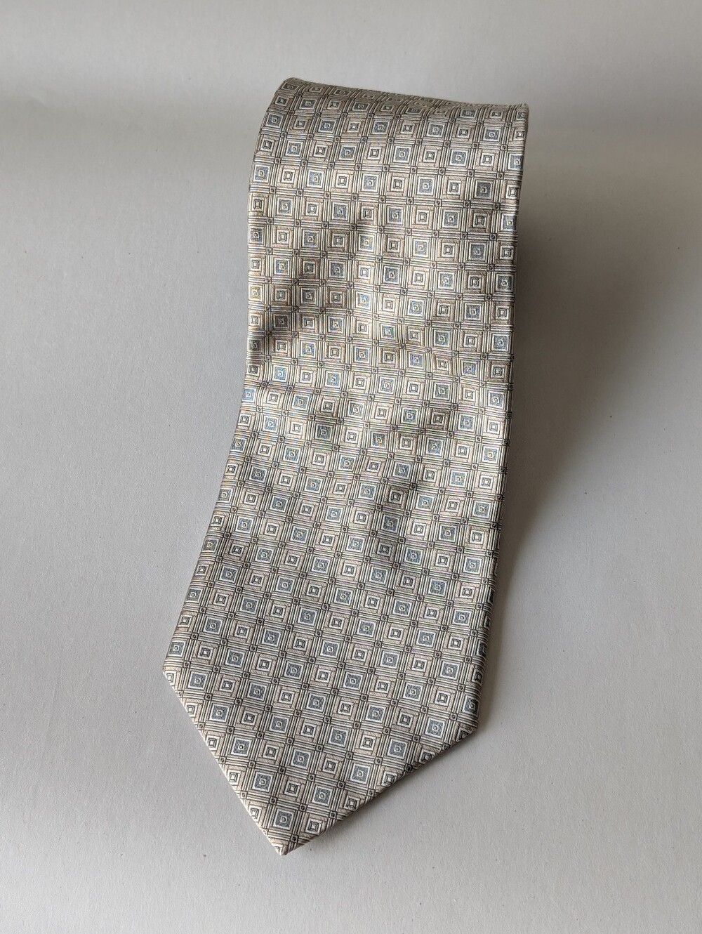 Studio By Fumagalli's Men's Beige Geometric Silk Tie Made In USA Size 55.5" Long